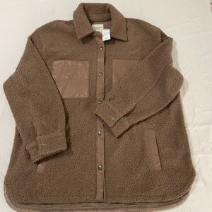 Abercrombie & Fitch Women's Elevated Trim Sherpa Shirt Jacket Brown Size XL